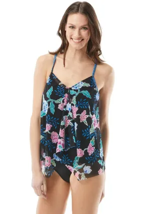 Beach House Kerry Mesh Layer Underwire Tankini, Black Multi(H04893)