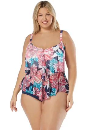 Beach House Swim Plus Size Portia Mesh Layer Tankini, admiral (HW06068)