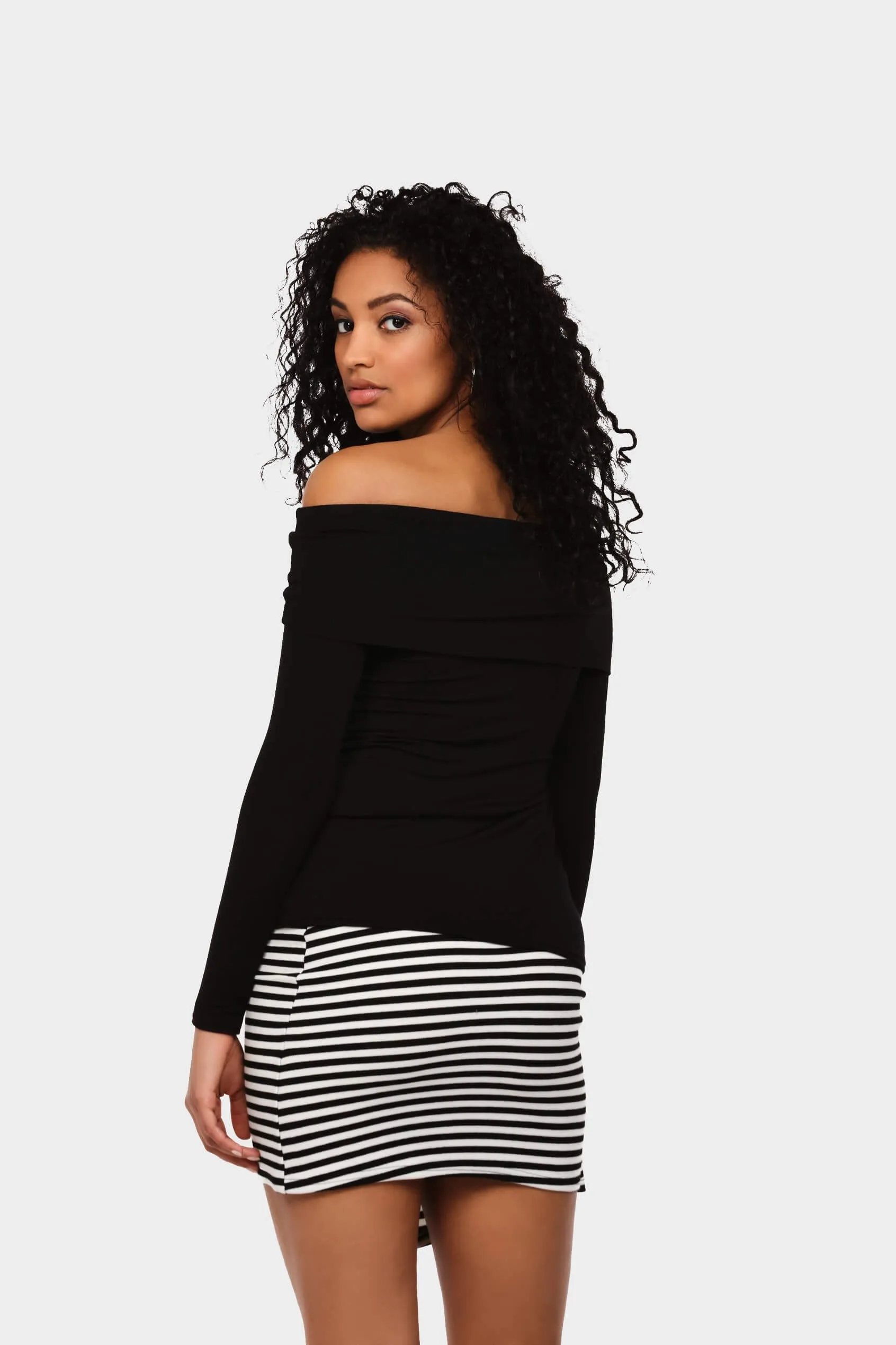 Black Bardot Long Sleeve Top