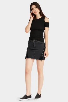 Black Cut Out Shoulder Short Sleeve Top