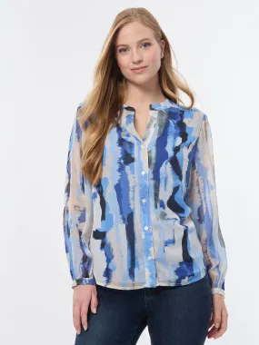 Button-Front Abstract Print Blouse, Chiffon