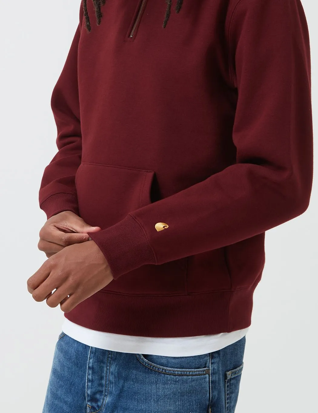 Carhartt-WIP Chase Neck Zip Sweatshirt - Bordeaux/Gold