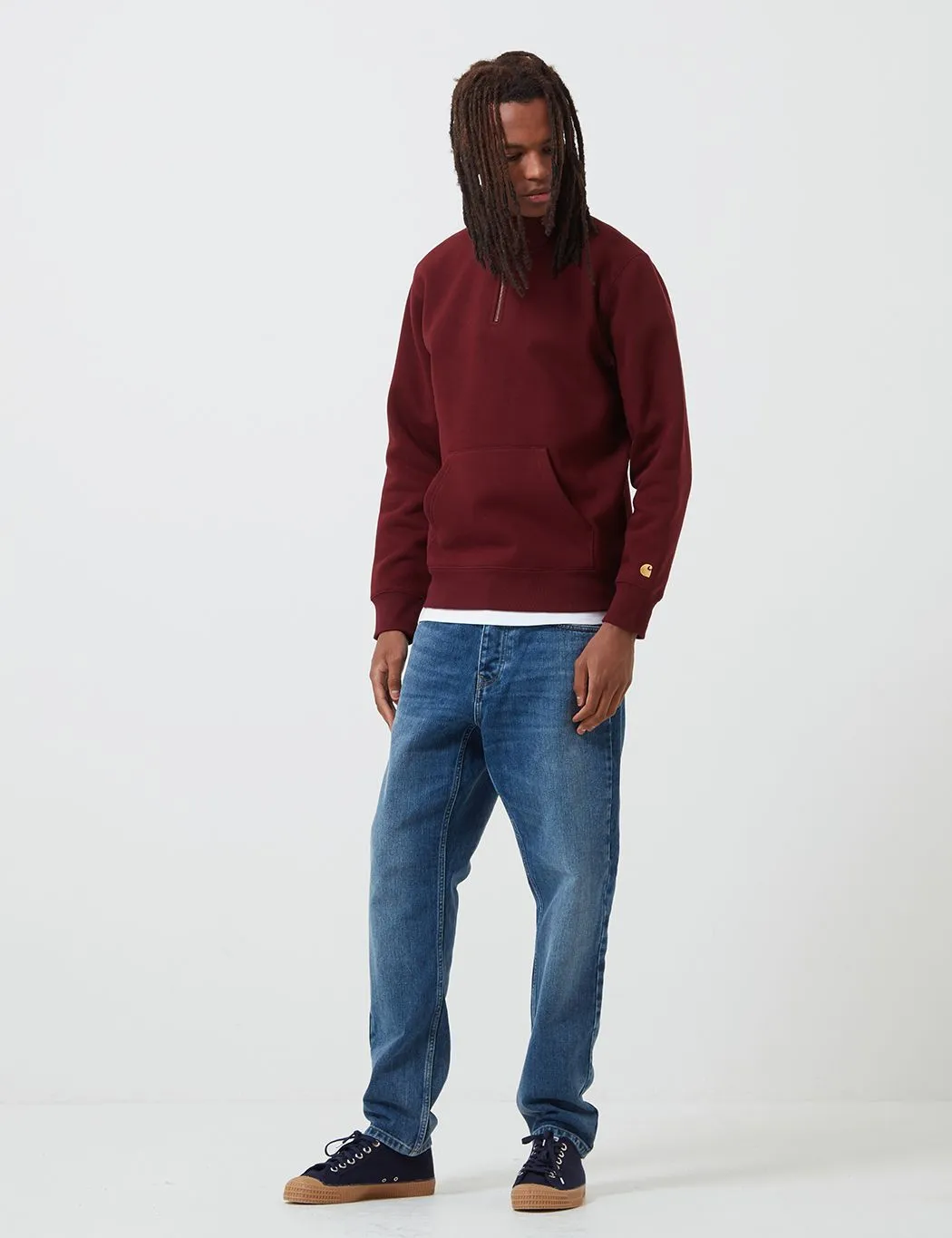 Carhartt-WIP Chase Neck Zip Sweatshirt - Bordeaux/Gold