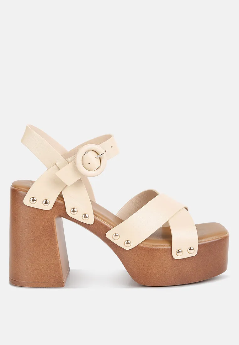 CRISTINA Cross Strap Embellished Heels in Beige