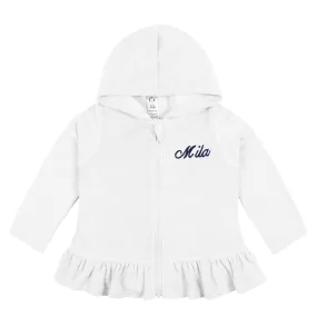 Embroidered Baby & Toddler Girls White Hooded Zip Front Terry Swim Coverup