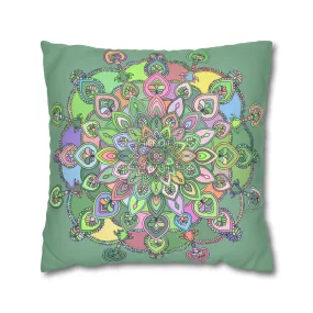 Handmade Mandala Art Pillowcase - Pastel Colors and Light Moss Green