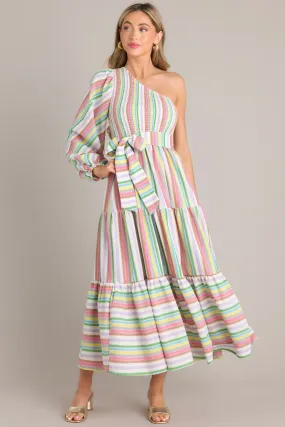 Life Lived Rainbow One Shoulder Maxi Dress