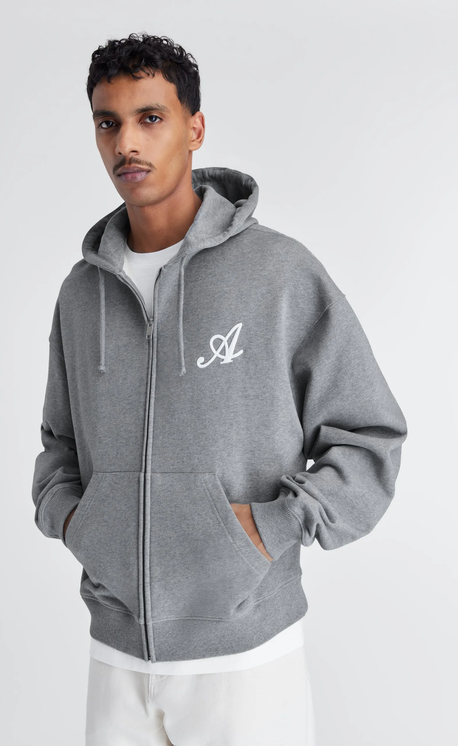 MAINE ZIP GREY MELANGE HOODIE