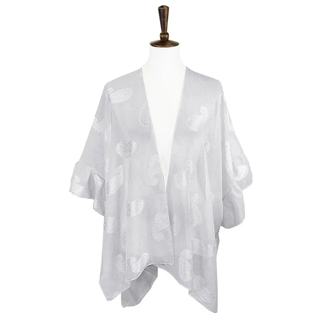 Paisley Patterned Ruffle Sleeves Cover Up Kimono Poncho