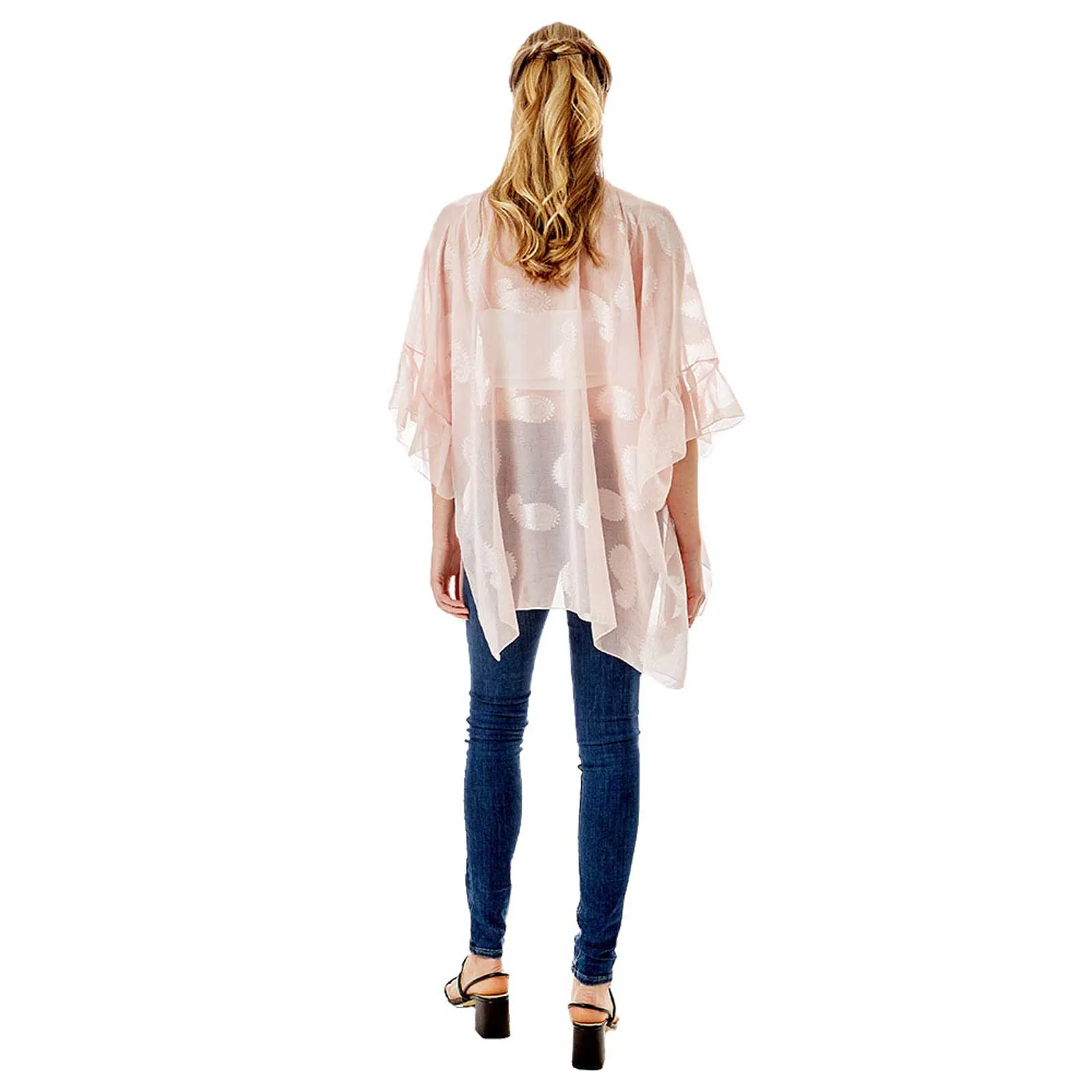 Paisley Patterned Ruffle Sleeves Cover Up Kimono Poncho