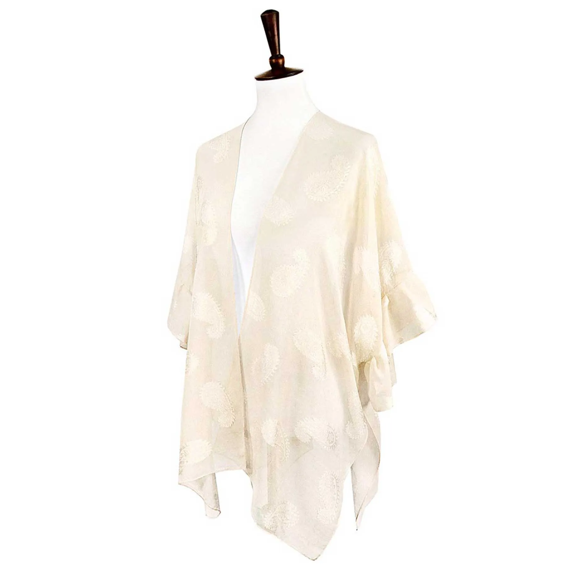 Paisley Patterned Ruffle Sleeves Cover Up Kimono Poncho