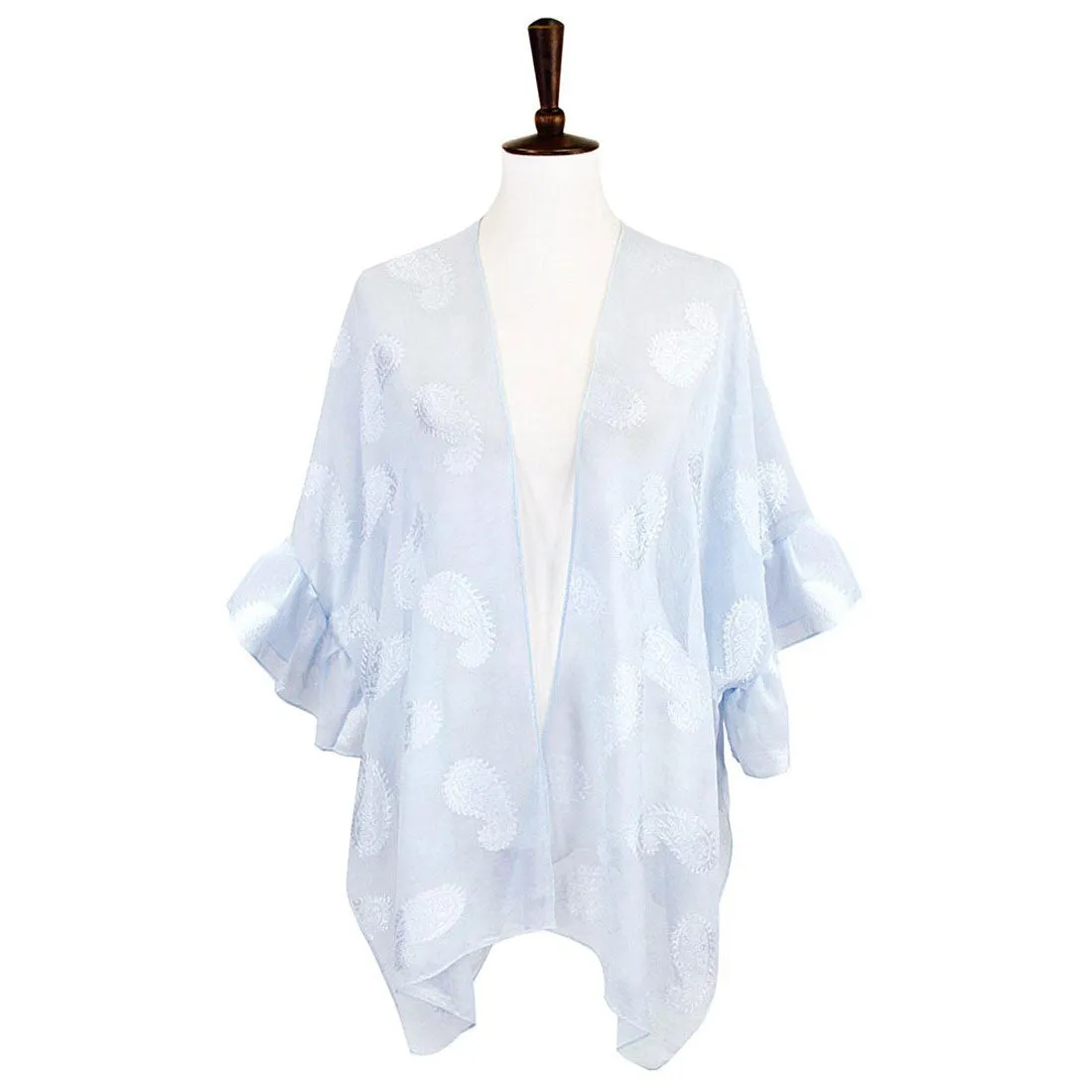 Paisley Patterned Ruffle Sleeves Cover Up Kimono Poncho