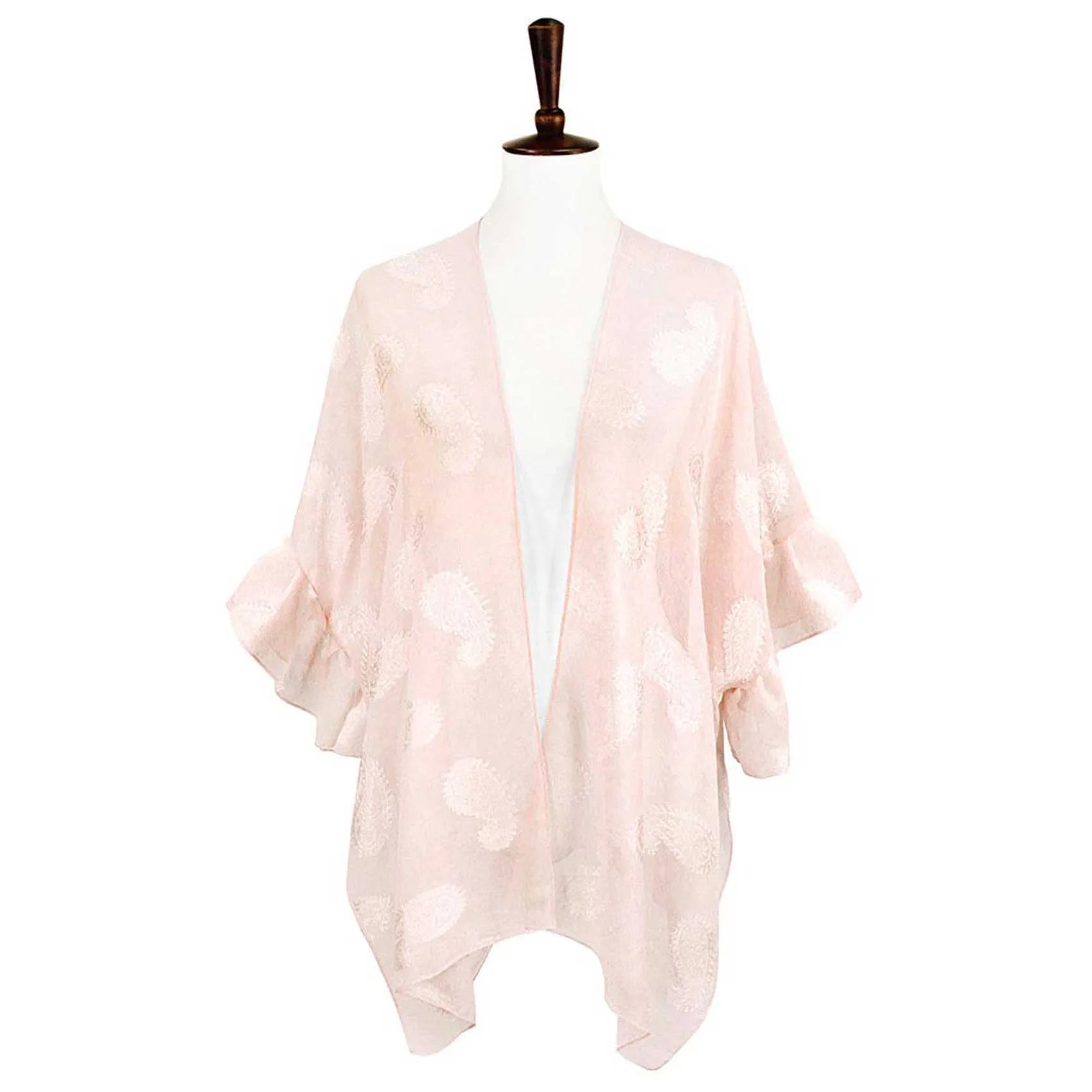 Paisley Patterned Ruffle Sleeves Cover Up Kimono Poncho