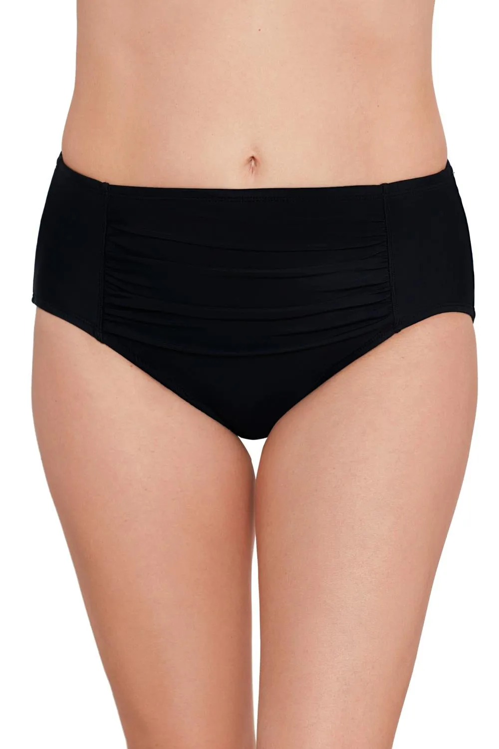 Penbrooke Solids Centre Shirred Swim Bottom, Black (42541)