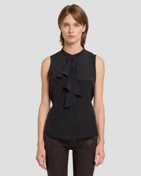 Silk Sleeveless Ruffle Blouse in Black