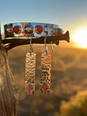 The Hammered Sterling Silver & Coral Cross Bracelet & Earring Set