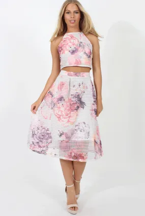 White and Pink Semi Sheer Floral Co-ord - Rose