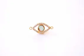 Wholesale Evil Eye Opal Micro Pave CZ Connector Charm - 16k Gold Plated over Brass Charm Yoga Ohm Eye of Ra Cubic Zirconia HarperCrown B161