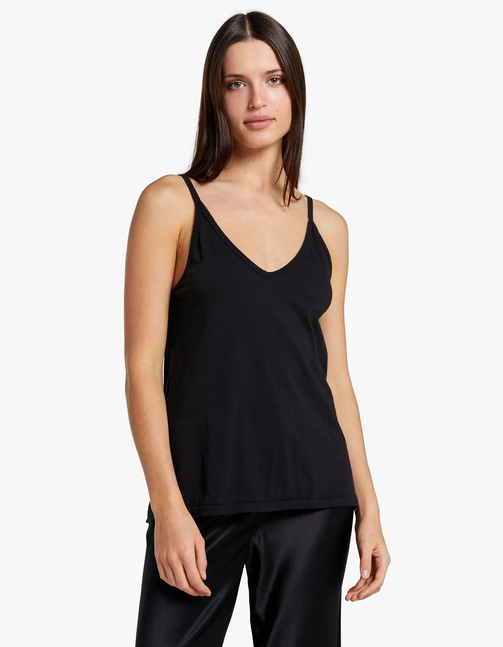 Womens V Neck Jersey Camisole - Black