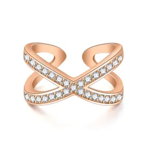 Yellow Chimes Exclusive Italian Design Luxurious Criss Cross Studded Cubic Zirconia Rose Gold Plated Stylish Rings for Women and Girl's(Adjustable)